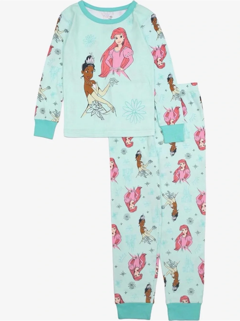Disney Girls' Princess Pajama Sets - Mint Green & Navy